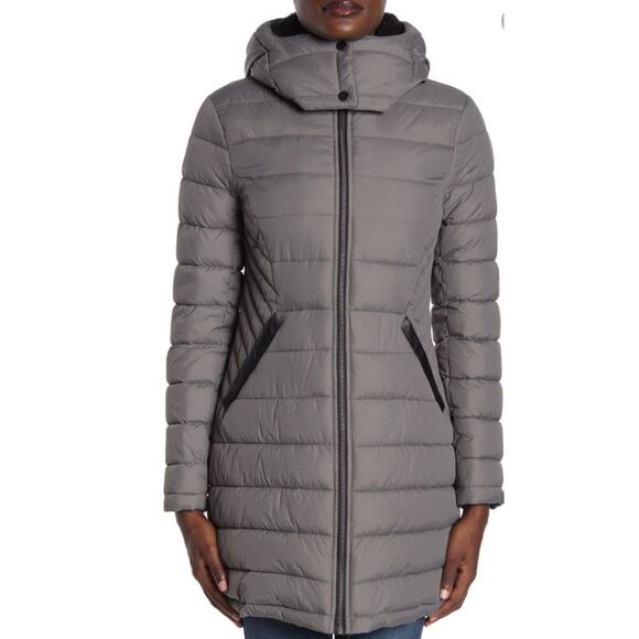 French Connection Hooded Zip Puffer Jacket Gray - Picture 1 of 7